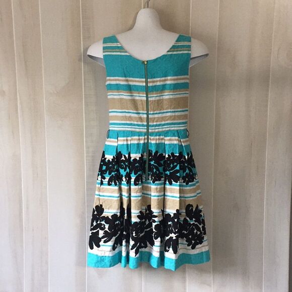 Taylor Womens Dress Size 2 Pleated A Line Turquoise Tan With Floral Dress - Picture 3 of 6